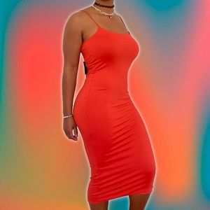Red Orange Bodycon Midi Dress 🍊